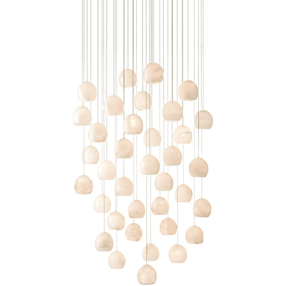 Lazio 36-Light Multi-Drop Pendant by Currey and Company in natural, painted silver. Made from alabaster, metal in a transitional style.