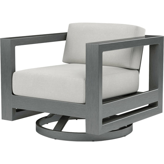 Redondo Outdoor Swivel Club by Sunset West in slate. Made from aluminum in a modern style.