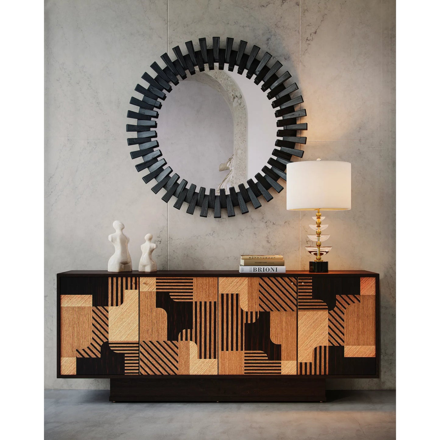 021 SI-2007727 | Lifestyle | Diza Mirror by Currey and Company. Made from wood, glass in a modern style.