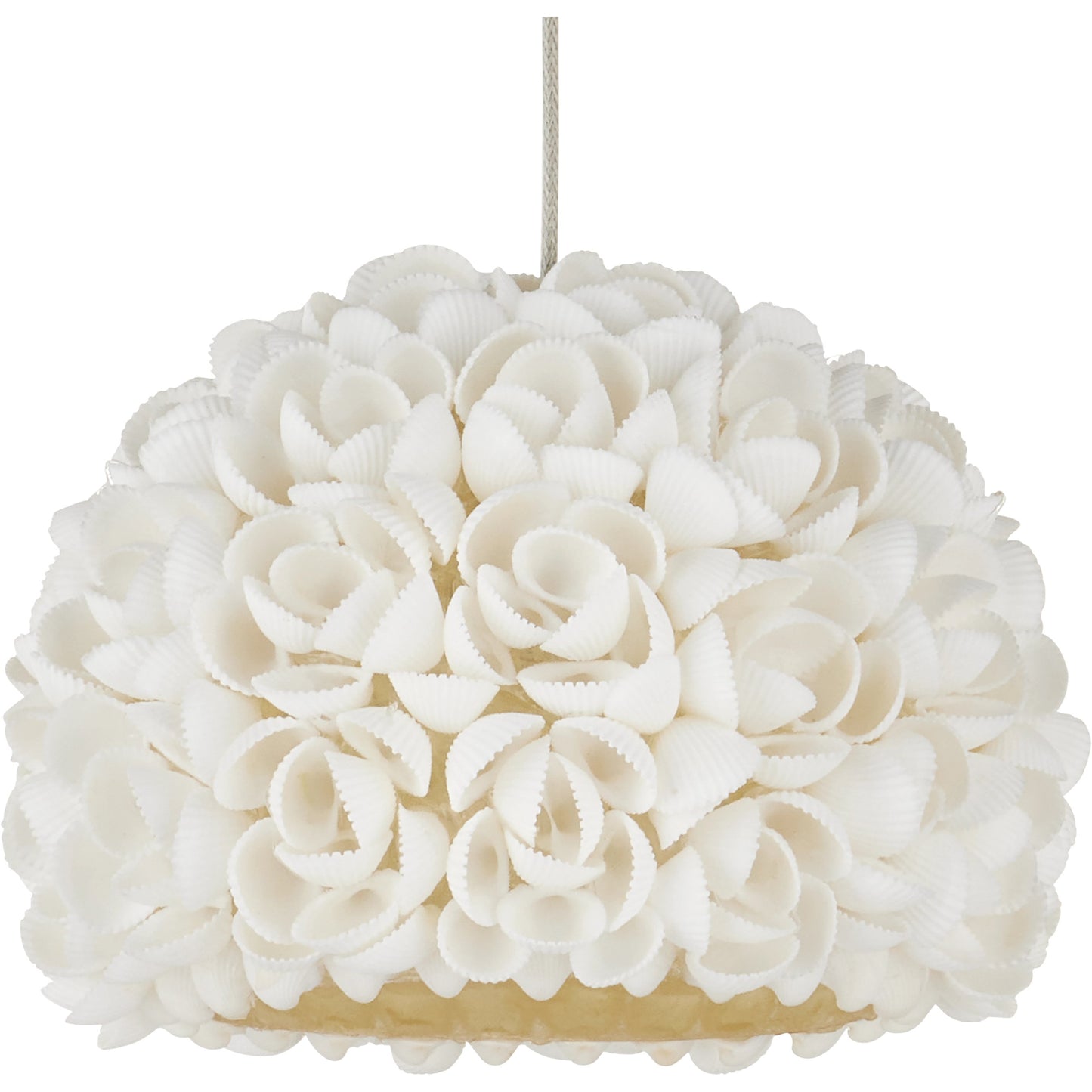 003 SI-2134113 | Closeup | Virtu 15-Light Rectangular Multi-Drop Pendant by Currey and Company in natural, silver. Made from clamrose shell, metal, composite in a modern style.