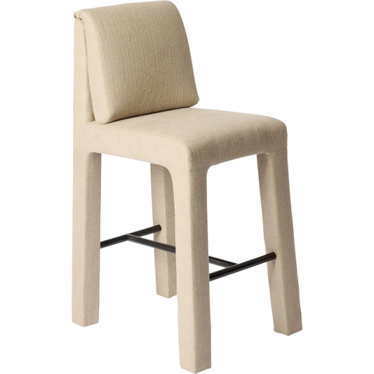 Tamu Barstool by Global Views in beige. Made from rubber wood, fabric in a transitional style.