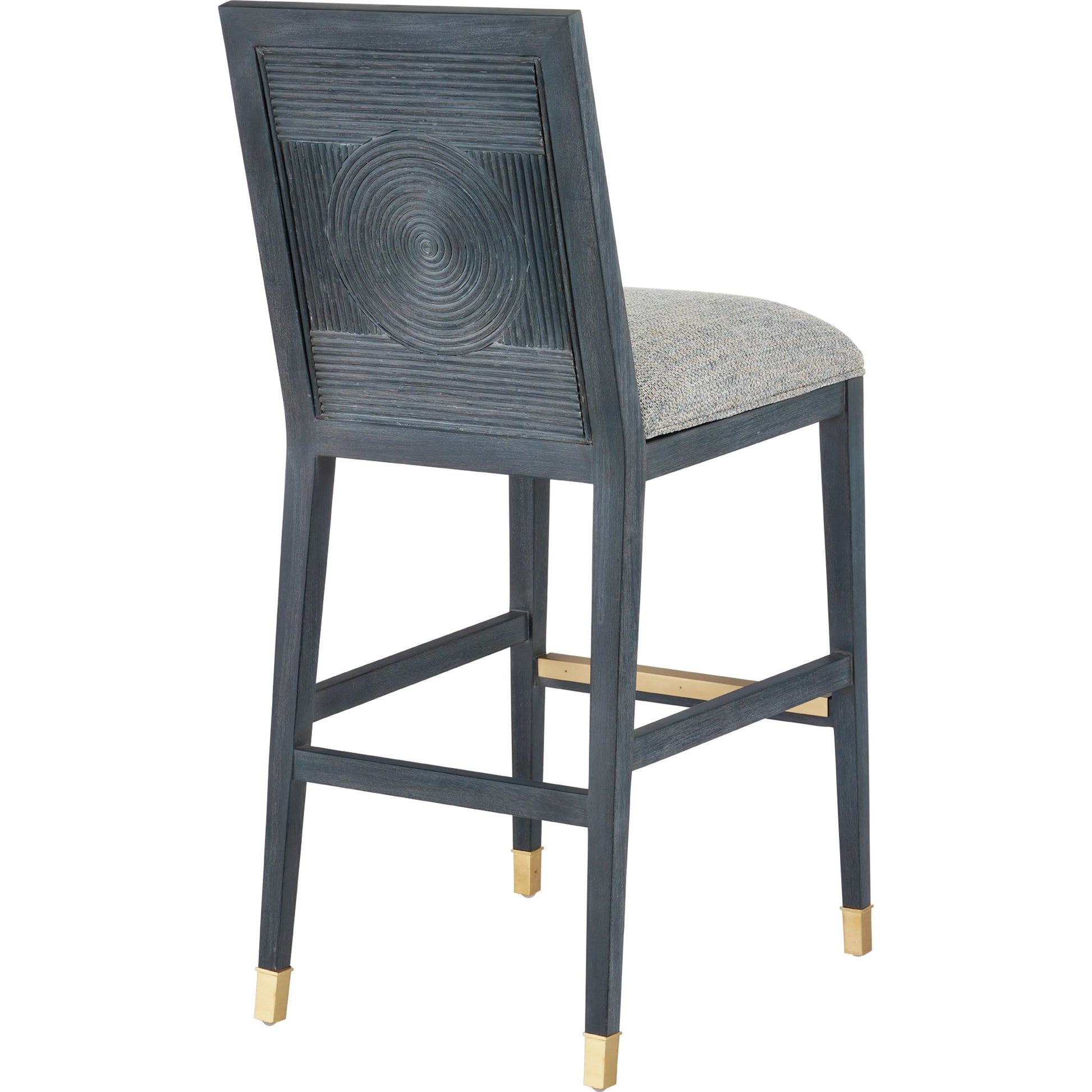 Santos Bar Stool by Currey and Company. Made from mahogany, rattan, brass in a modern style.