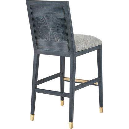Santos Bar Stool by Currey and Company. Made from mahogany, rattan, brass in a modern style.