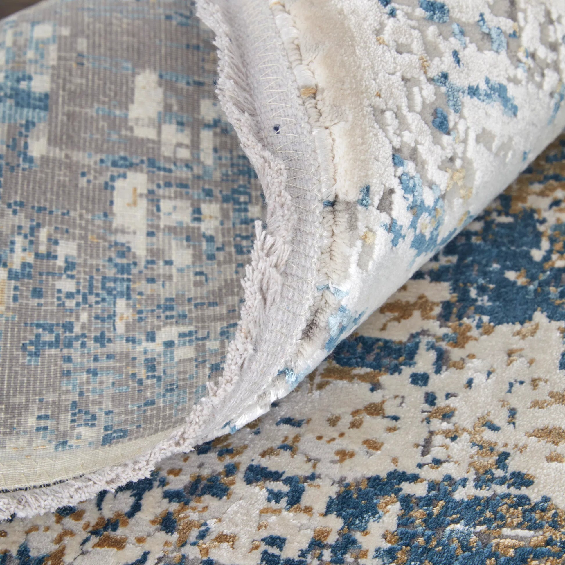 Cadiz Rug - 3891F by Feizy in ivory, tan, blue. Made from viscose, acrylic in a unique style.