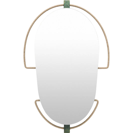 Scarab Mirror by Global Views in verdigris. Made from iron, mirror, jute, mdf in a transitional style.