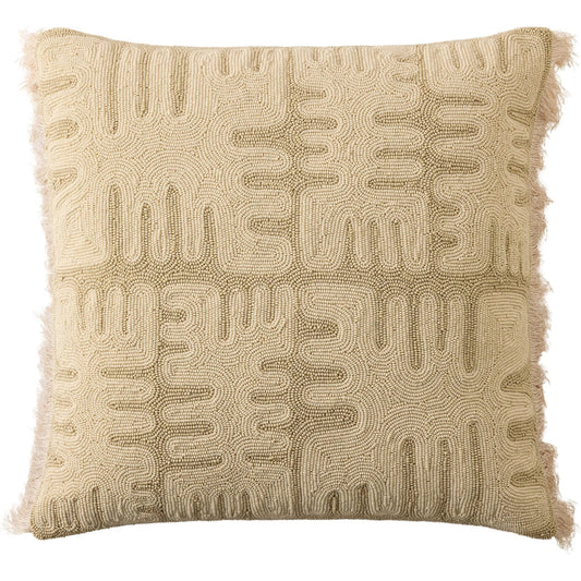 Duafe Beaded Pillow by Global Views. Made from canvas, muslin, polyester velvet, decorative beads in a rustic style.