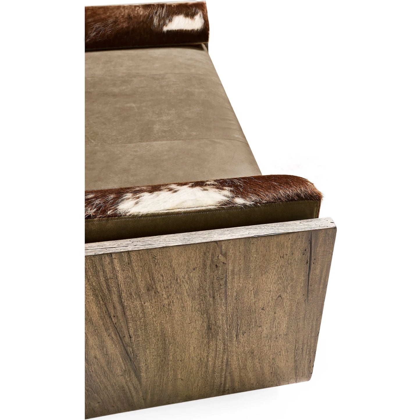 009 SI-2462630 | Closeup | Stone Ridge Leather & Hide Daybed by Jonathan Charles in tully light acacia. Made from acacia veneer in a cottage & farmhouse style.