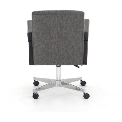 Reuben Desk Chair by Four Hands in lamont nettlewood, chaps saddle, stainless steel, harbor natural and harbor natural. Made from 60% cotton, 40% flax, linen, solid nettlewood, stainless steel in a modern style.