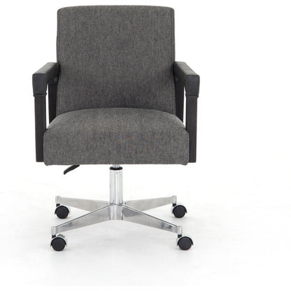 Reuben Desk Chair by Four Hands in lamont nettlewood, chaps saddle, stainless steel, harbor natural and harbor natural. Made from 60% cotton, 40% flax, linen, solid nettlewood, stainless steel in a modern style.