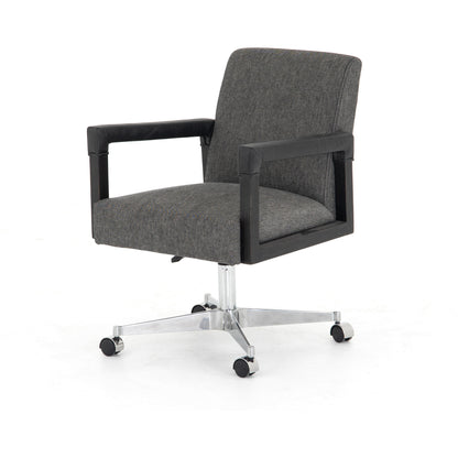 Reuben Desk Chair by Four Hands in lamont nettlewood, chaps saddle, stainless steel, harbor natural and harbor natural. Made from 60% cotton, 40% flax, linen, solid nettlewood, stainless steel in a modern style.