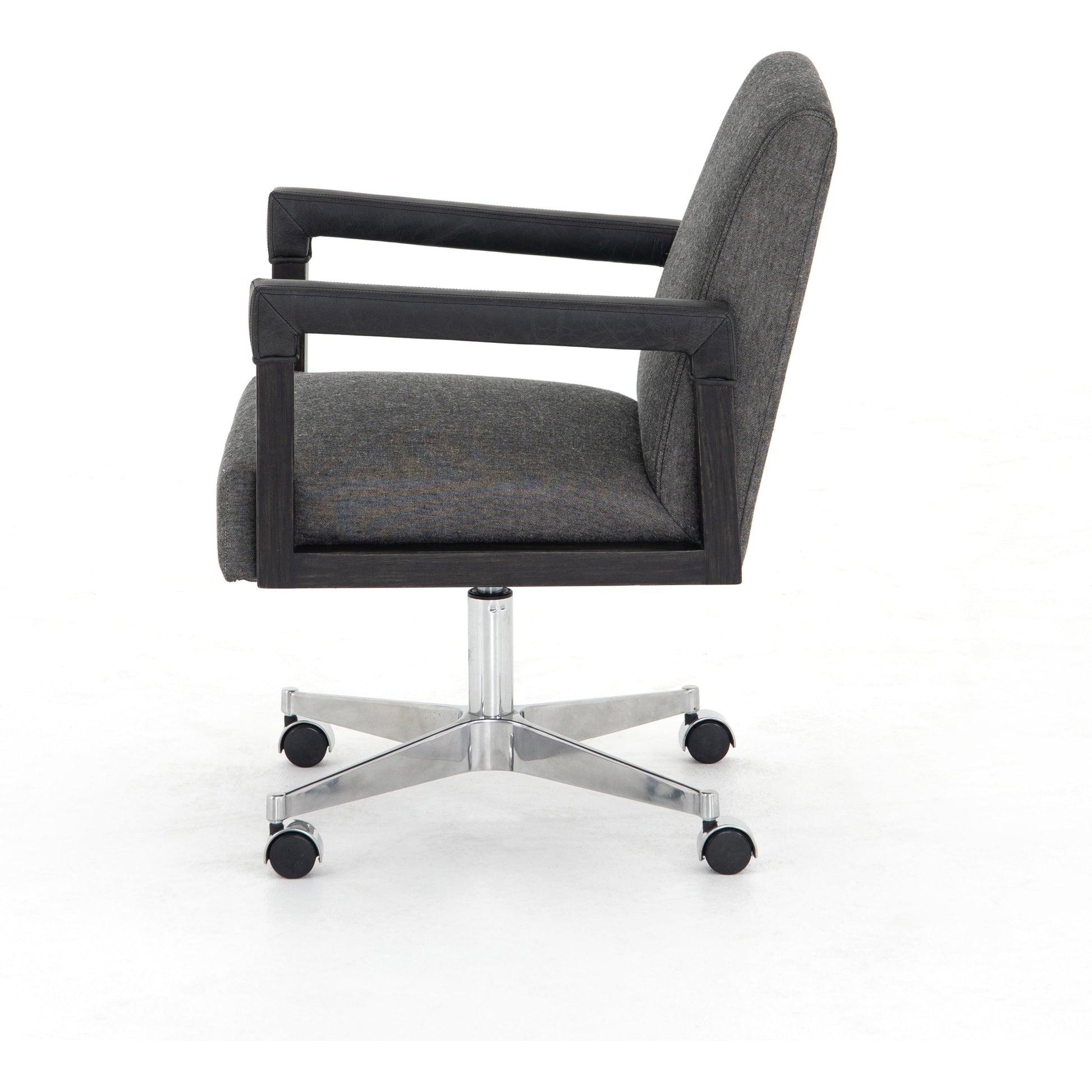 Reuben Desk Chair by Four Hands in lamont nettlewood, chaps saddle, stainless steel, harbor natural and harbor natural. Made from 60% cotton, 40% flax, linen, solid nettlewood, stainless steel in a modern style.