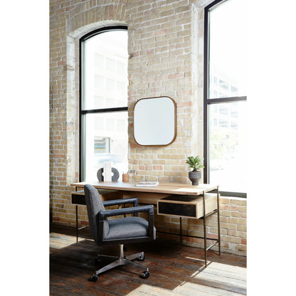 Reuben Desk Chair by Four Hands in lamont nettlewood, chaps saddle, stainless steel, harbor natural and harbor natural. Made from 60% cotton, 40% flax, linen, solid nettlewood, stainless steel in a modern style.