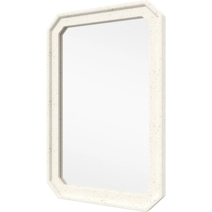 Carson Mirror by Currey and Company in ivory terrazzo. Made from fiber concrete, stone, shells, glass in a transitional style.