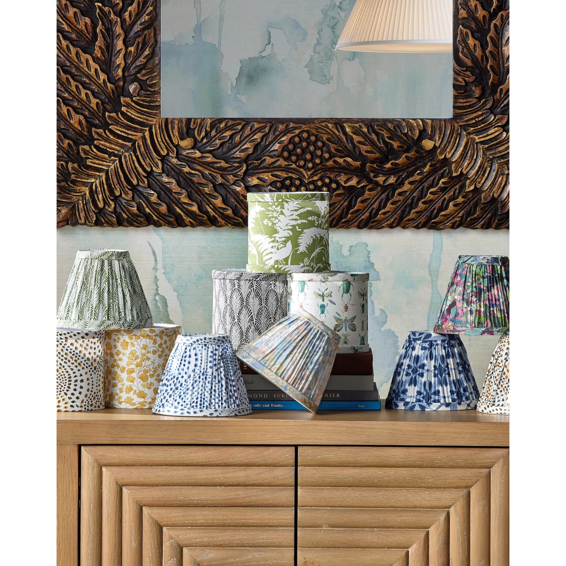 Plume Drum Chandelier Shade by Currey and Company. Made from cotton in a cottage & farmhouse style.