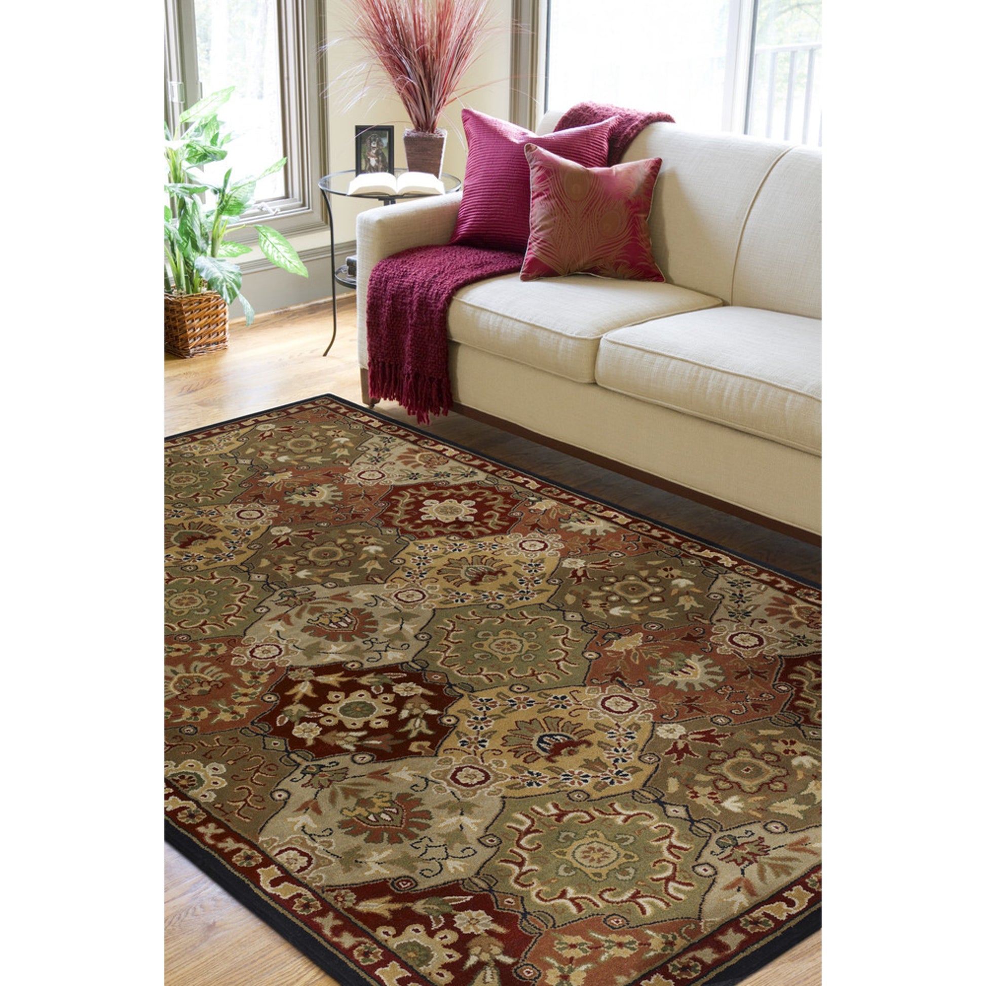 Caesar Rug - 374 by Surya in charcoal, olive, sage, tan, dark brown. Made from 100% wool in a unique style.