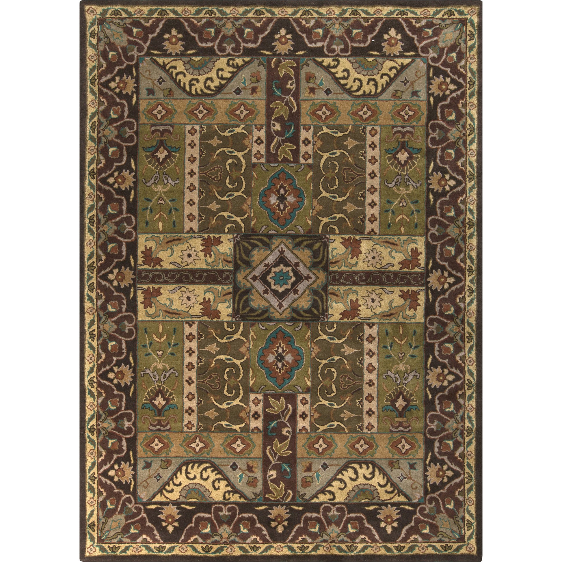 Caesar Rug - 1215 by Surya in olive, black, dark brown, mustard, deep teal. Made from 100% wool in a unique style.
