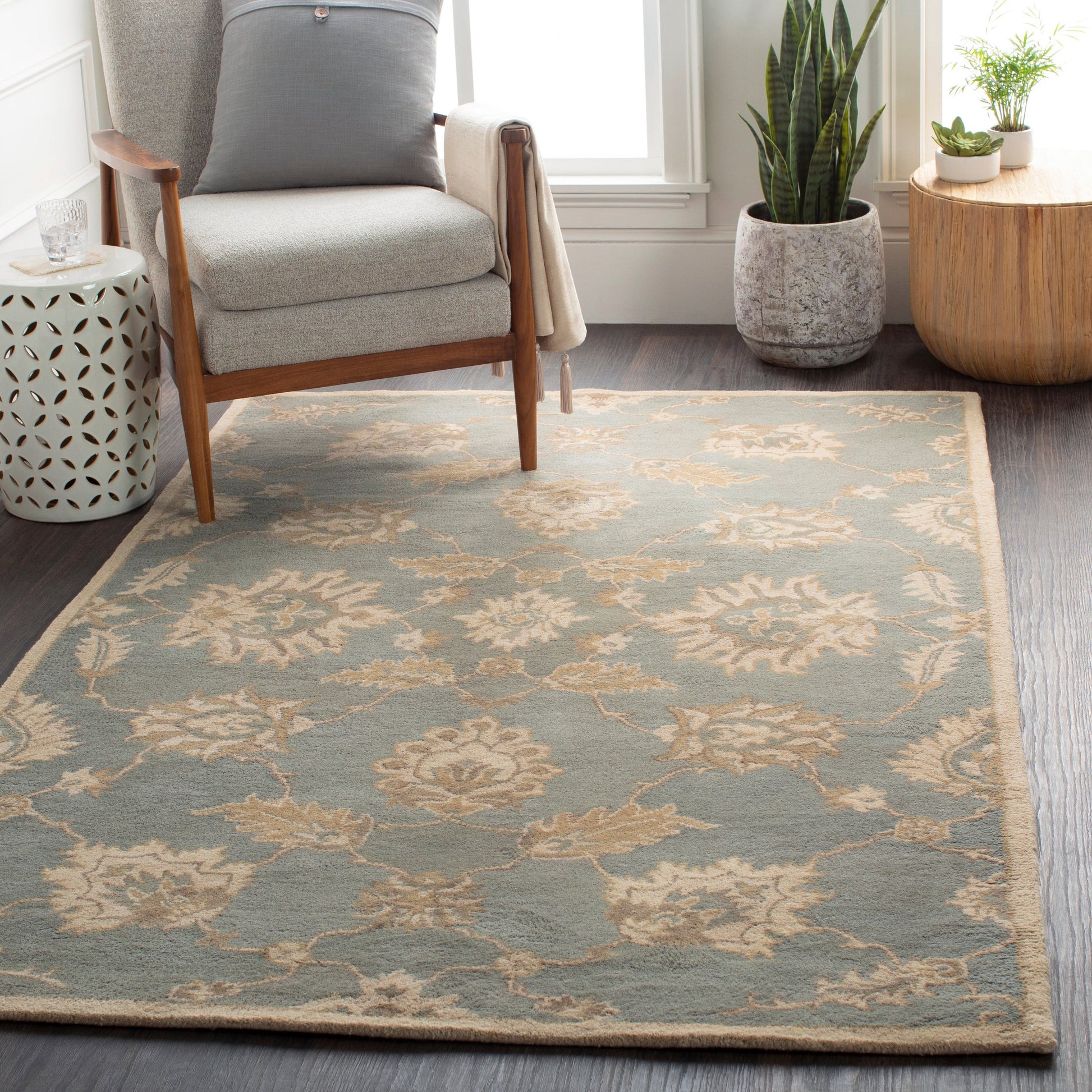 Caesar Rug - 12916 by Surya in medium gray, ivory, olive, brown. Made from 100% wool in a unique style.