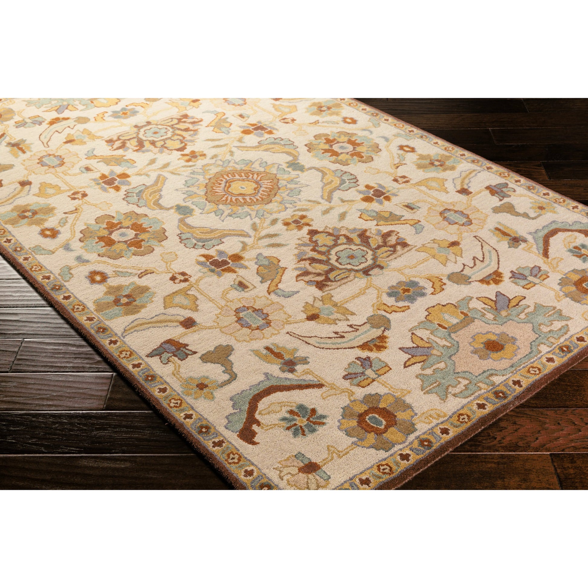 CAE-1185 Rug by Surya in beige, brown, dark brown, mustard, sage, mauve. Made from 100% wool in a unique style.