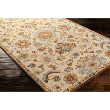 CAE-1185 Rug by Surya in beige, brown, dark brown, mustard, sage, mauve. Made from 100% wool in a unique style.