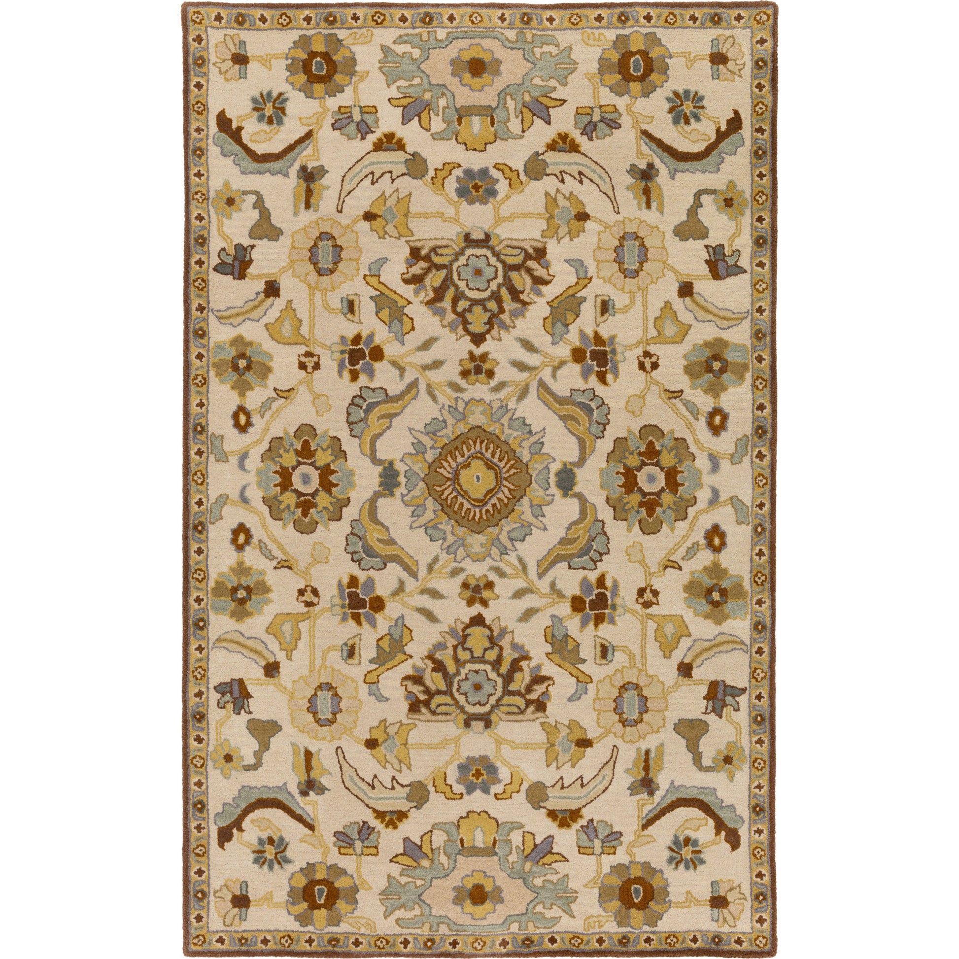CAE-1185 Rug by Surya in beige, brown, dark brown, mustard, sage, mauve. Made from 100% wool in a unique style.
