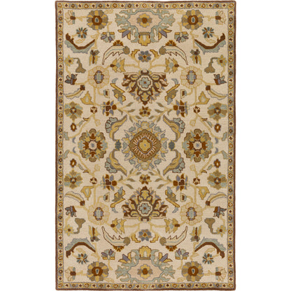 CAE-1185 Rug by Surya in beige, brown, dark brown, mustard, sage, mauve. Made from 100% wool in a unique style.