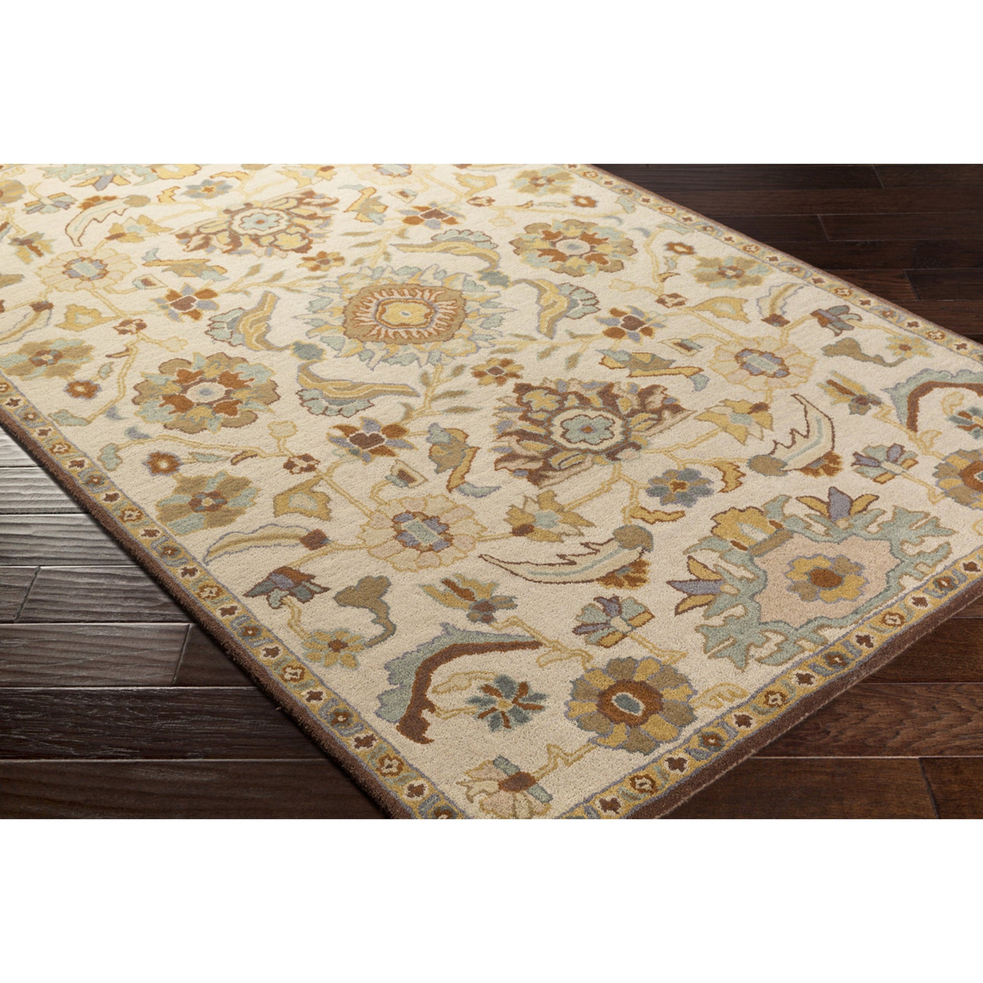 CAE-1185 Rug by Surya in beige, brown, dark brown, mustard, sage, mauve. Made from 100% wool in a unique style.