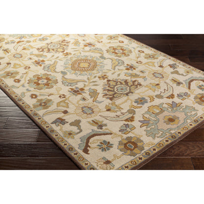 CAE-1185 Rug by Surya in beige, brown, dark brown, mustard, sage, mauve. Made from 100% wool in a unique style.