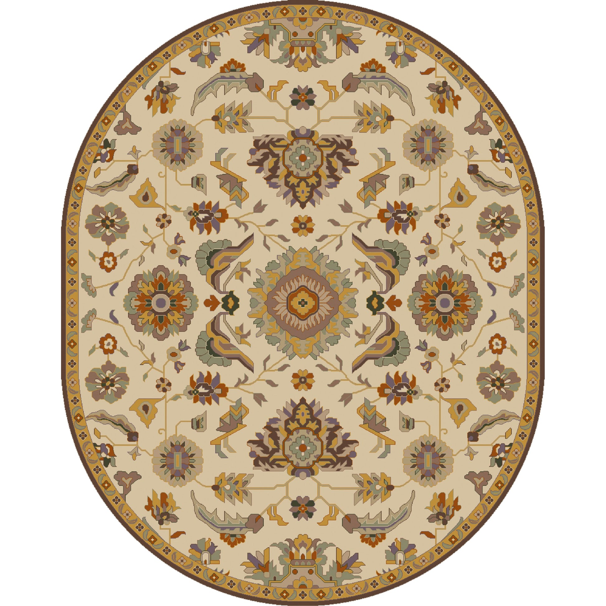 CAE-1185 Rug by Surya in beige, brown, dark brown, mustard, sage, mauve. Made from 100% wool in a unique style.