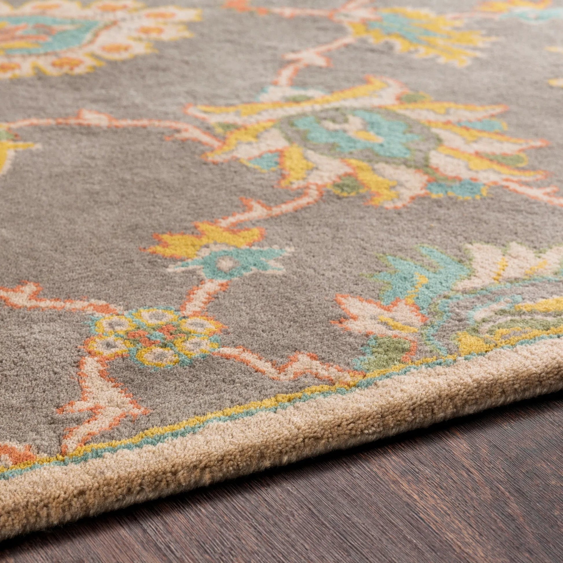 Caesar Rug - 12916 by Surya in medium gray, ivory, olive, brown. Made from 100% wool in a unique style.