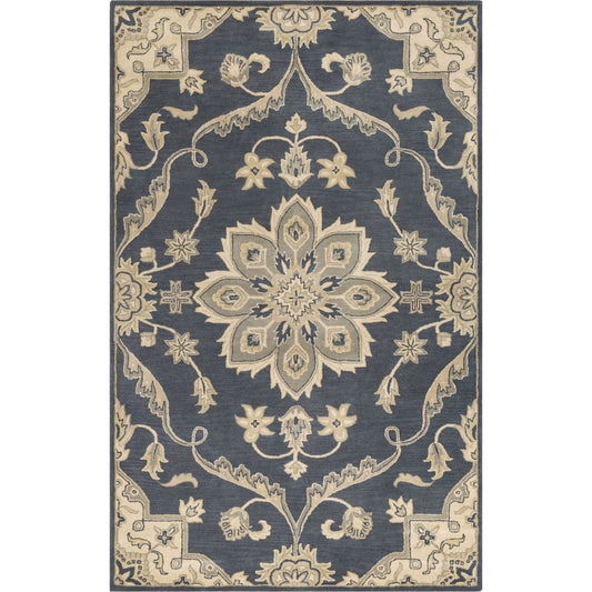 CAE-1207 Rug by Surya in dark blue, tan, beige, sage, olive. Made from 100% wool in a unique style.