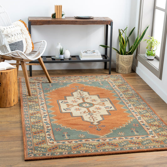 Caesar Rug - 27010 by Surya in burnt orange, dark green, beige, brown, light olive, rose. Made from 100% wool in a unique style.