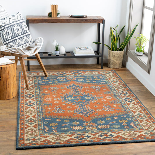 Caesar Rug - 27016 by Surya in rust, navy, medium brown, dusty coral, beige, dusty sage. Made from 100% wool in a unique style.