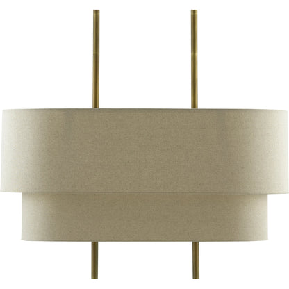 Combermere Rectangular Chandelier by Currey and Company in antique brass, linen. Made from metal, fabric in a modern style.