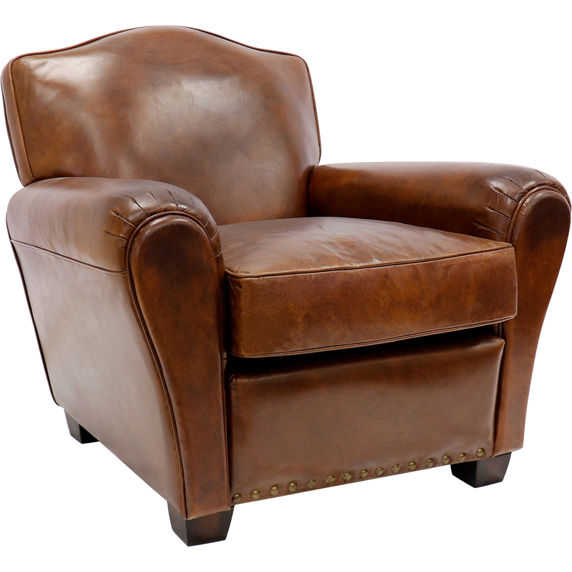 Palermo Wing Chair by Pasargad Home in brown. Made from leather in a transitional style.