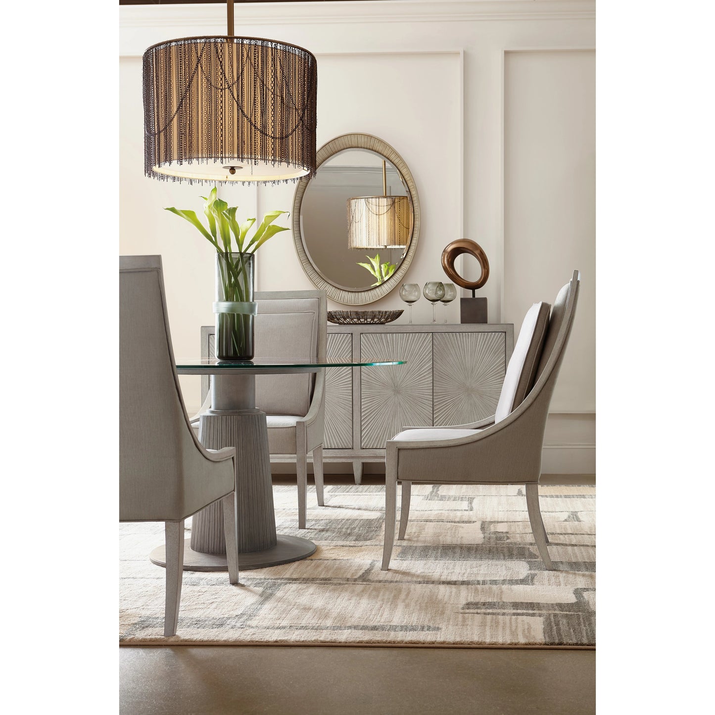 005 SI-1748829 | Lifestyle | Elixir Buffet by Hooker Furniture in greige. Made from walnut veneers, faux shagreen in a cottage & farmhouse style.