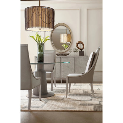 Elixir Buffet by Hooker Furniture in greige. Made from walnut veneers, faux shagreen in a cottage & farmhouse style.