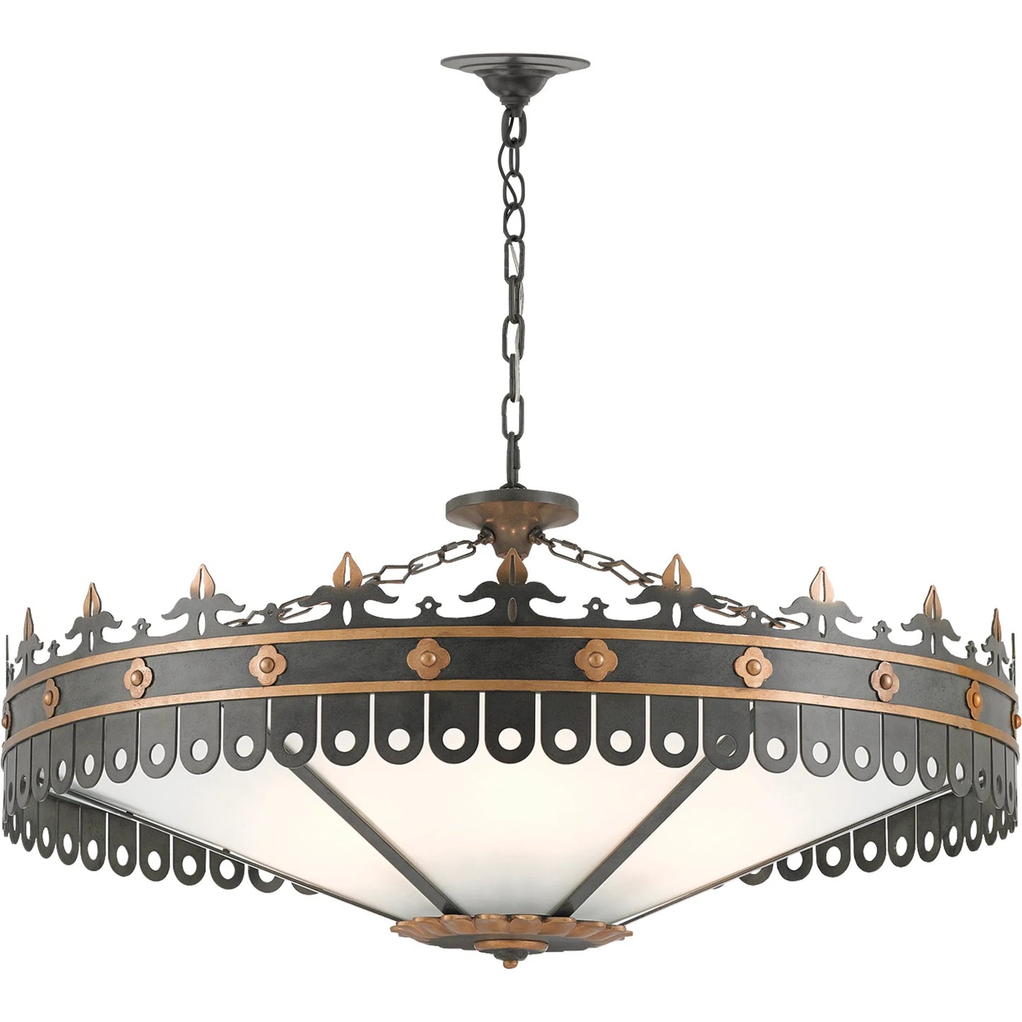 003 S-223647 | Additional Silo | Berkeley Chandelier by Currey and Company in antique gold, moss gray. Made from wrought iron, acrylic in a traditional style.