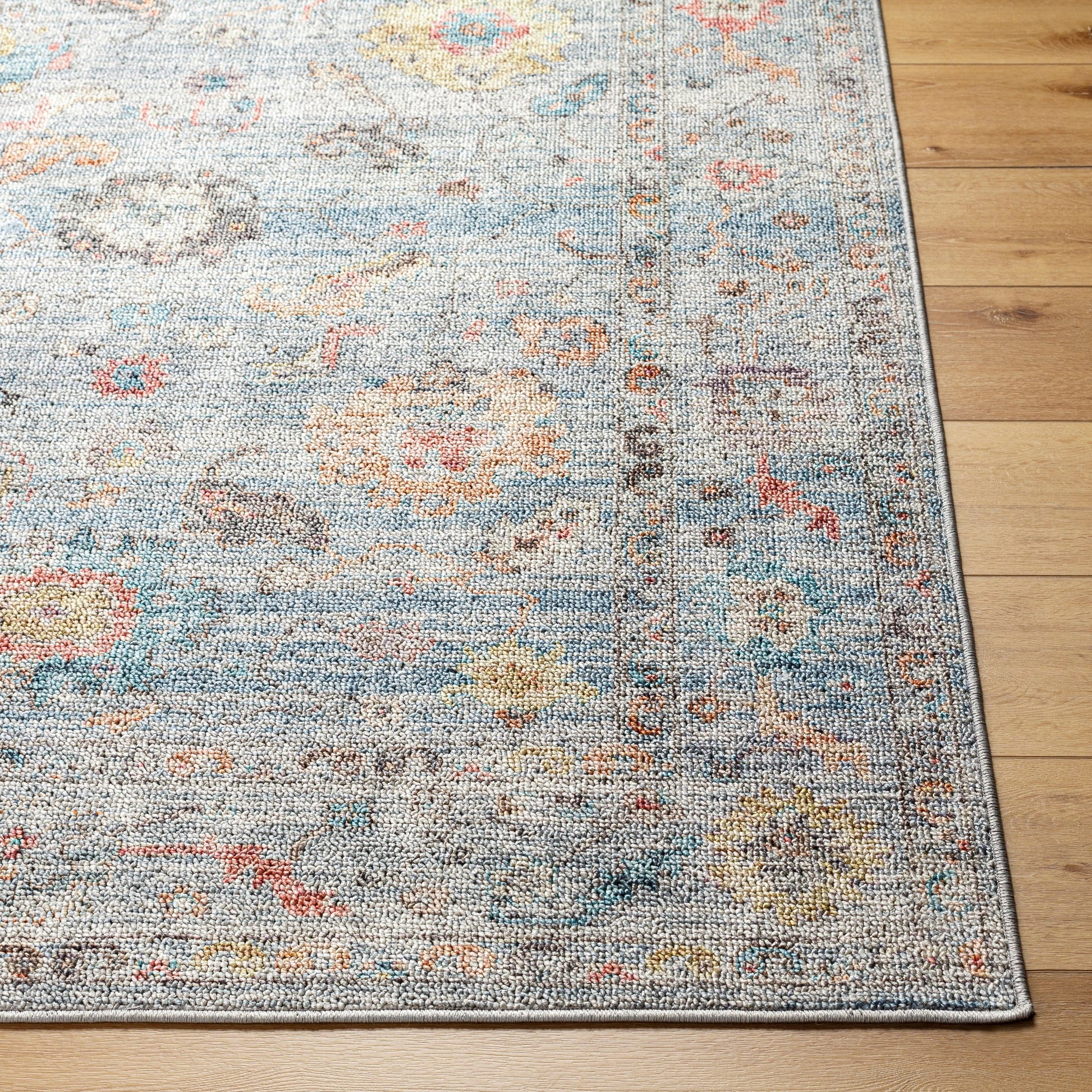 Calhoun Rug - 487750 by Livabliss in denim, gray, aqua, slate, burnt orange. Made from face: 100% polyester, warp: 100% cotton in a unique style.