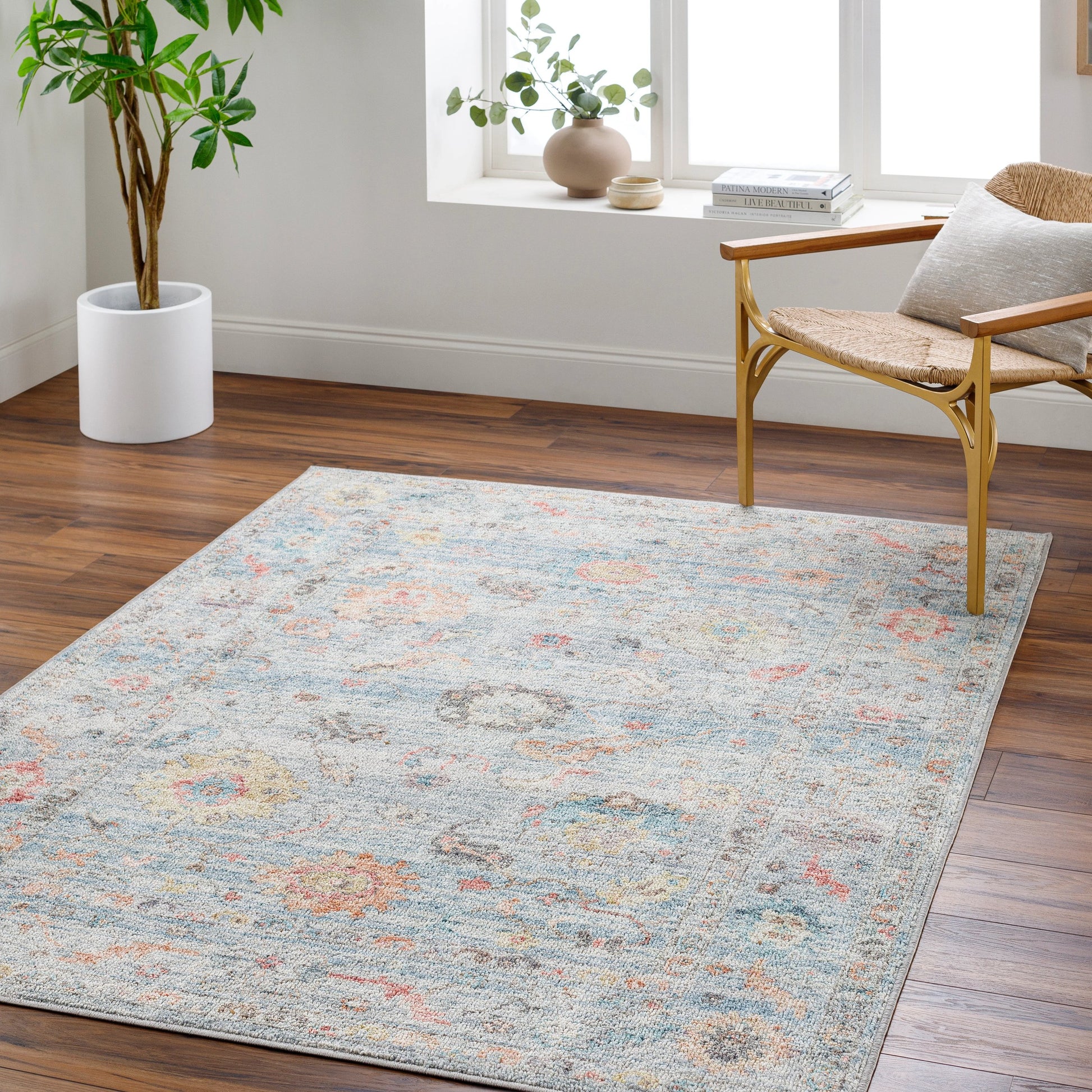 Calhoun Rug - 487750 by Livabliss in denim, gray, aqua, slate, burnt orange. Made from face: 100% polyester, warp: 100% cotton in a unique style.