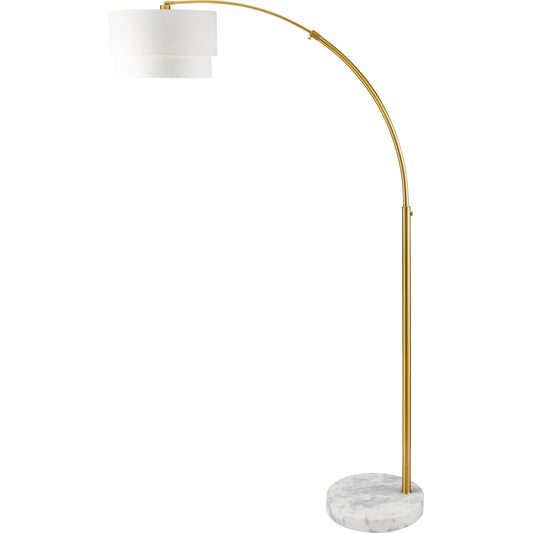 Caldas Floor Lamp - 528811 by Surya in gold. Made from body: metal, shade (outside): linen in a modern style.