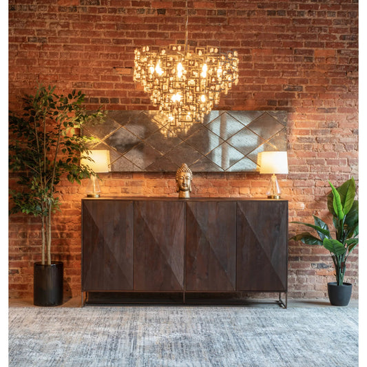 Oxford 76" Sideboard by World Interiors in brown and walnut. Made from mango wood in a unique style.