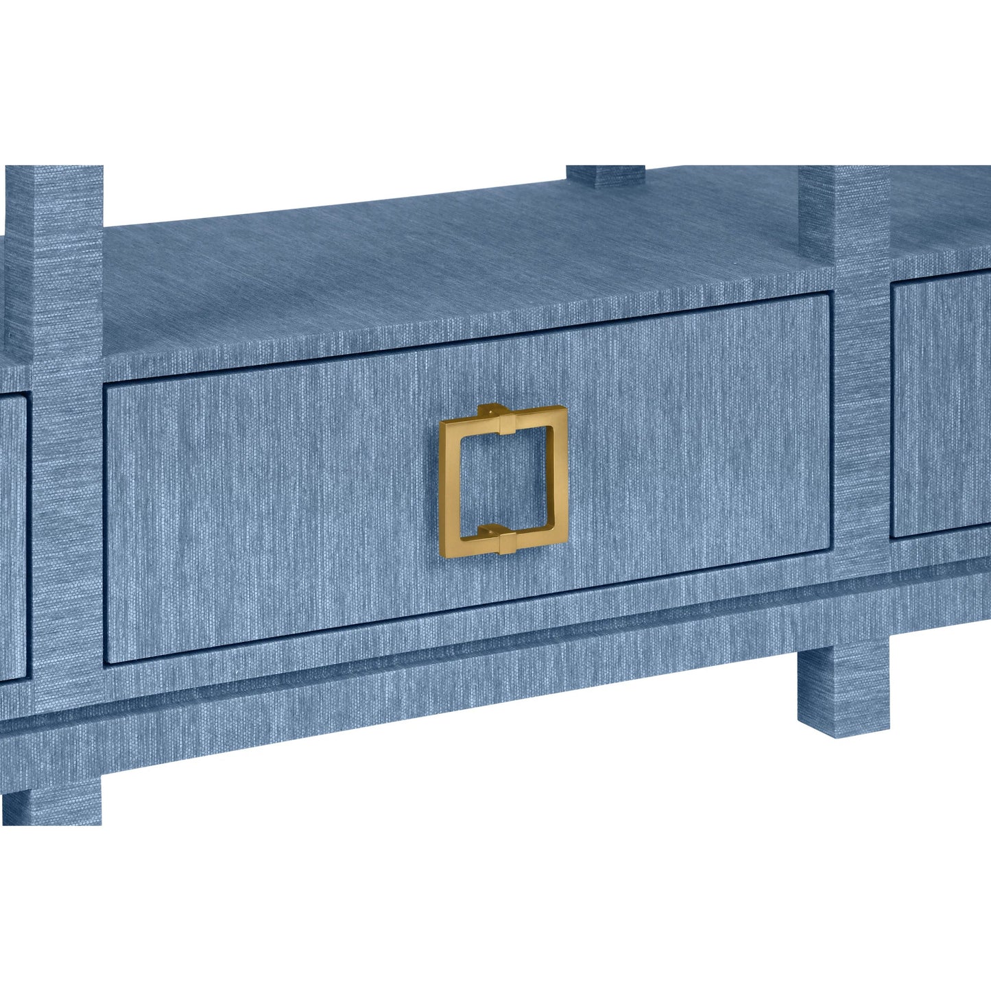 004 SI-2461265 | Closeup | Campbell Open Shelf Console by Worlds Away. Made from solid wood, mdf, linen in a eclectic & global style.