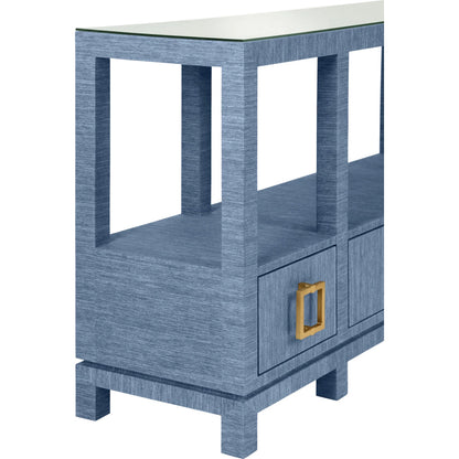 Campbell Open Shelf Console by Worlds Away. Made from solid wood, mdf, linen in a eclectic & global style.