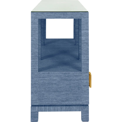 Campbell Open Shelf Console by Worlds Away. Made from solid wood, mdf, linen in a eclectic & global style.