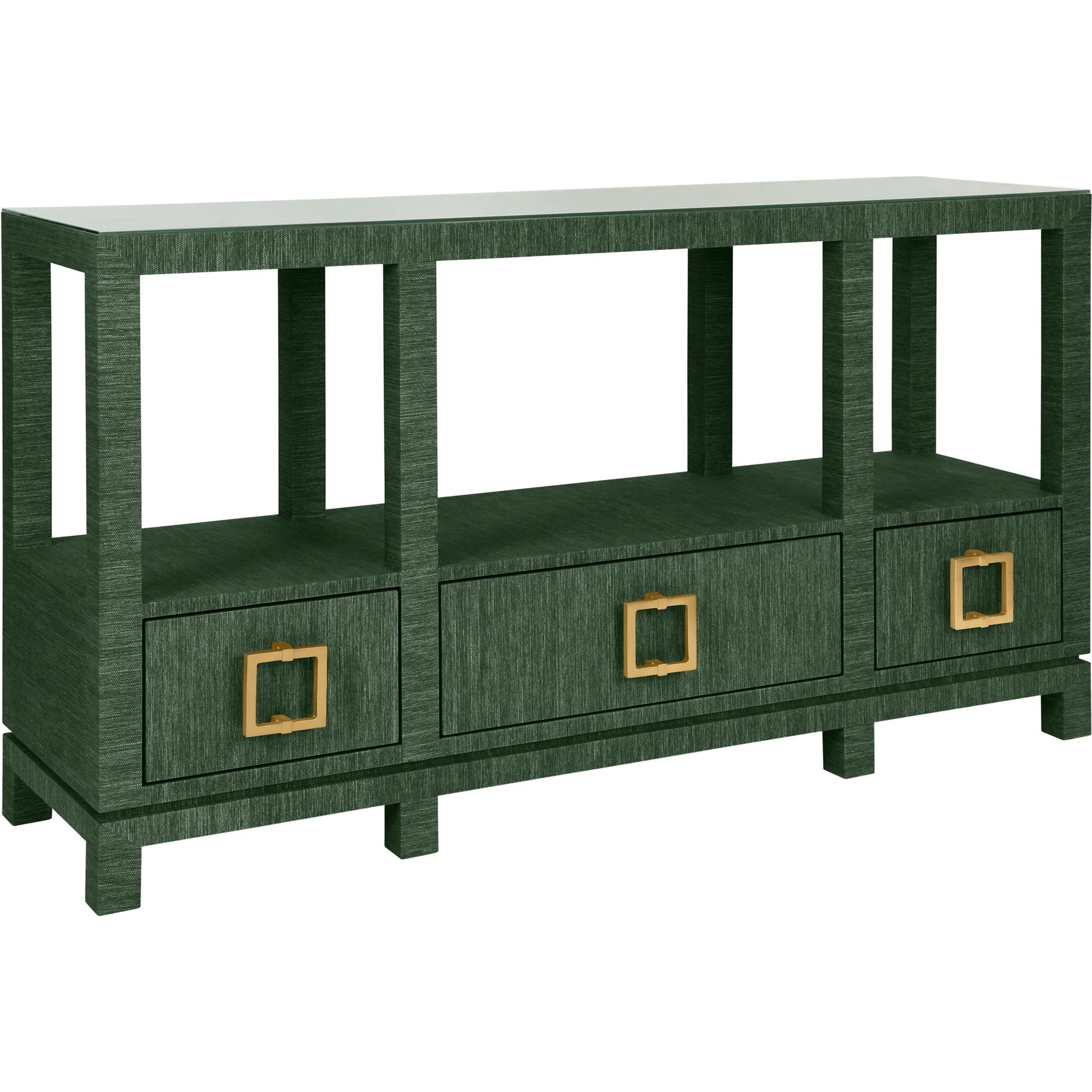 Campbell Open Shelf Console by Worlds Away. Made from solid wood, mdf, linen in a eclectic & global style.