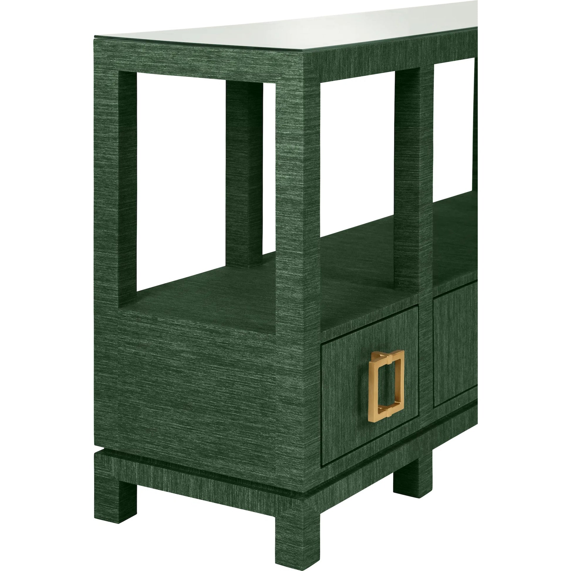 Campbell Open Shelf Console by Worlds Away. Made from solid wood, mdf, linen in a eclectic & global style.