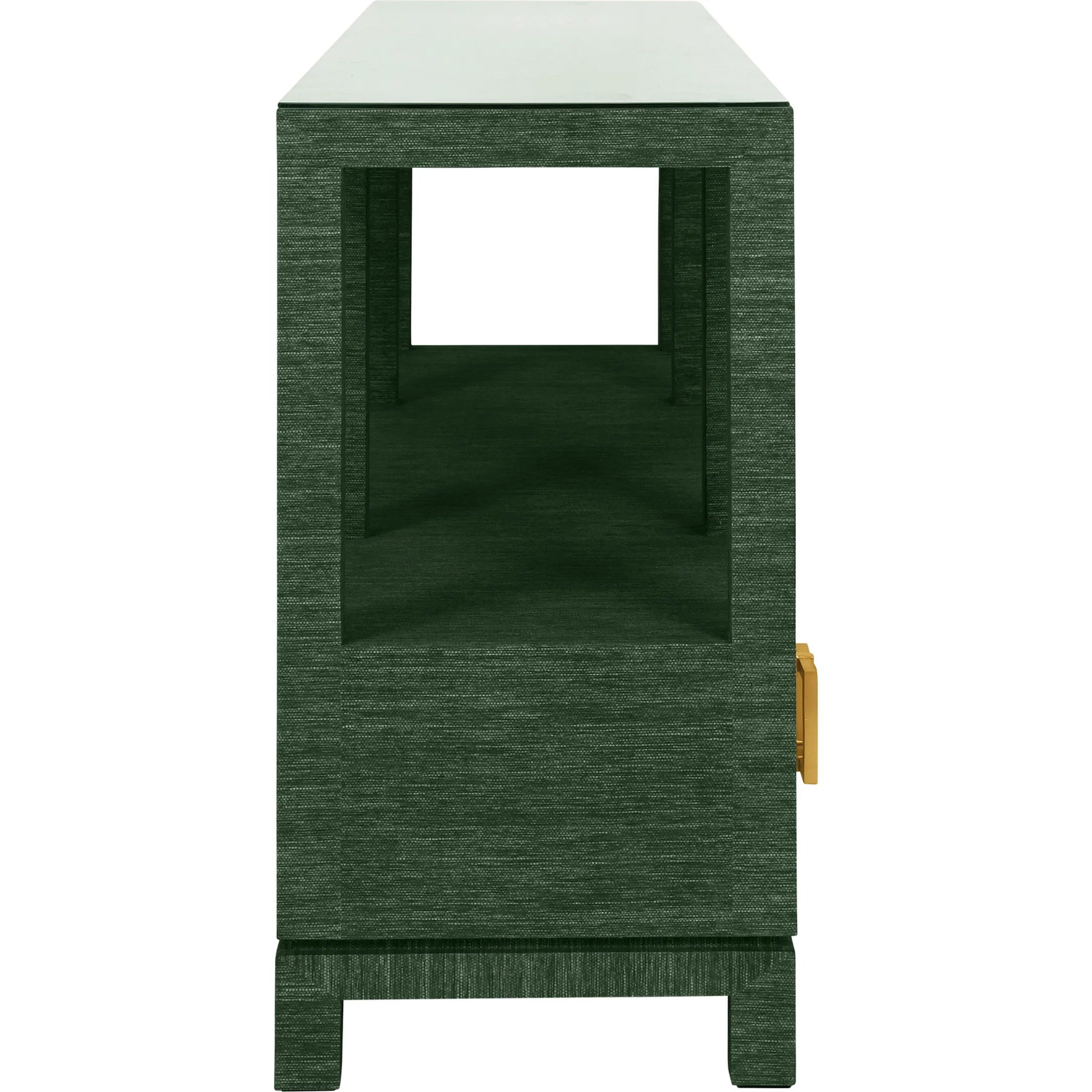 Campbell Open Shelf Console by Worlds Away. Made from solid wood, mdf, linen in a eclectic & global style.