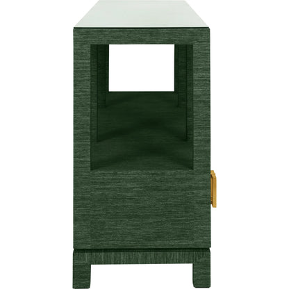 Campbell Open Shelf Console by Worlds Away. Made from solid wood, mdf, linen in a eclectic & global style.