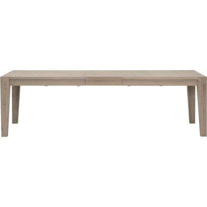 Canal Dining Table by Essentials For Living in smoke gray oak, brushed gold inlay. Made from solid oak wood, oak veneer, stainless steel in a transitional style.
