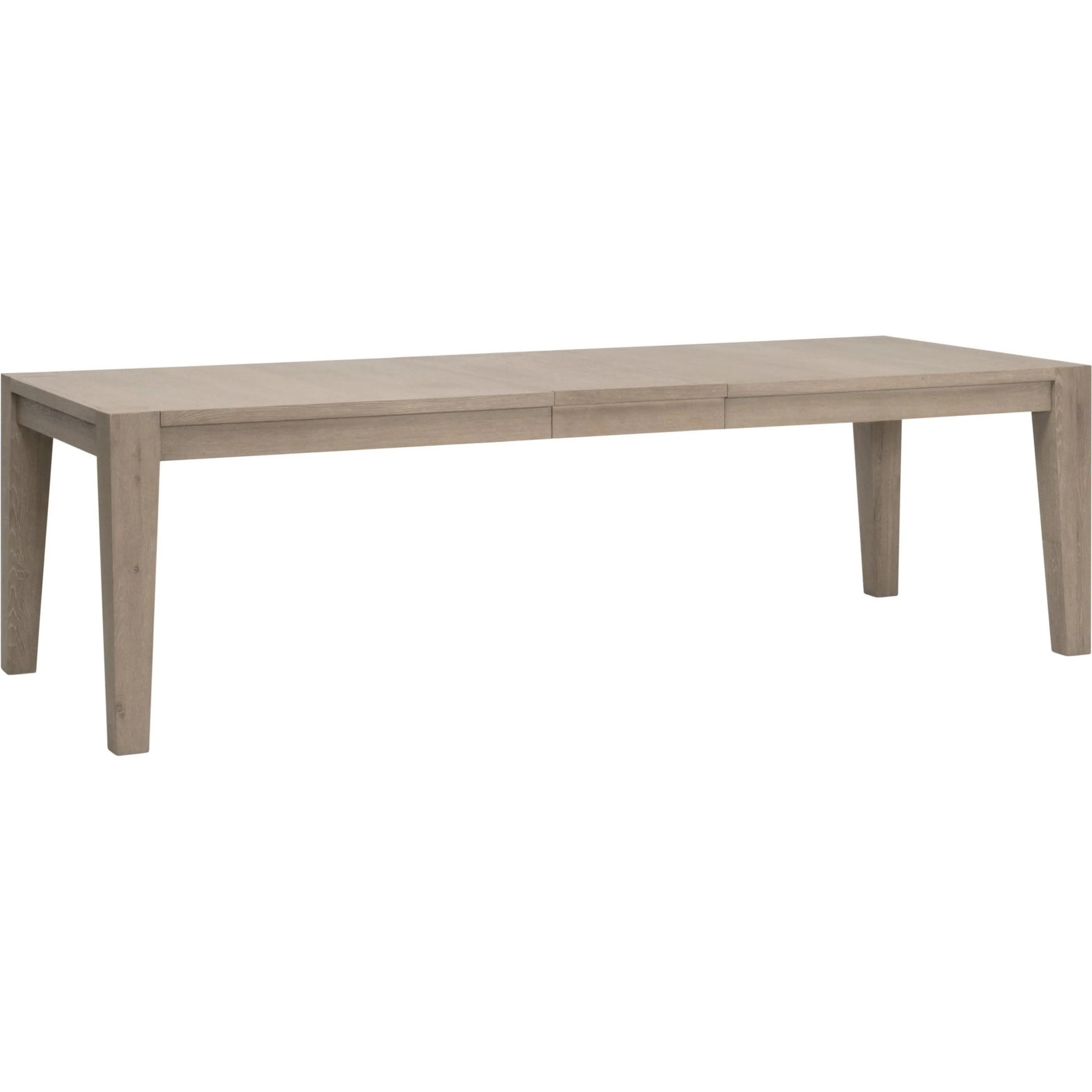 Canal Dining Table by Essentials For Living in smoke gray oak, brushed gold inlay. Made from solid oak wood, oak veneer, stainless steel in a transitional style.
